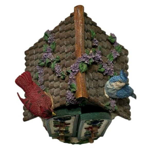 Vintage Cracker Barrel Birdhouse Jewelry Trinket Box Cardinal Blue Bird Floral - Picture 7 of 11